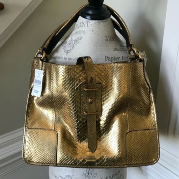 NWT Belstaff Satchel Shoulder Bag Purse Tote Gold - Picture 5 of 12